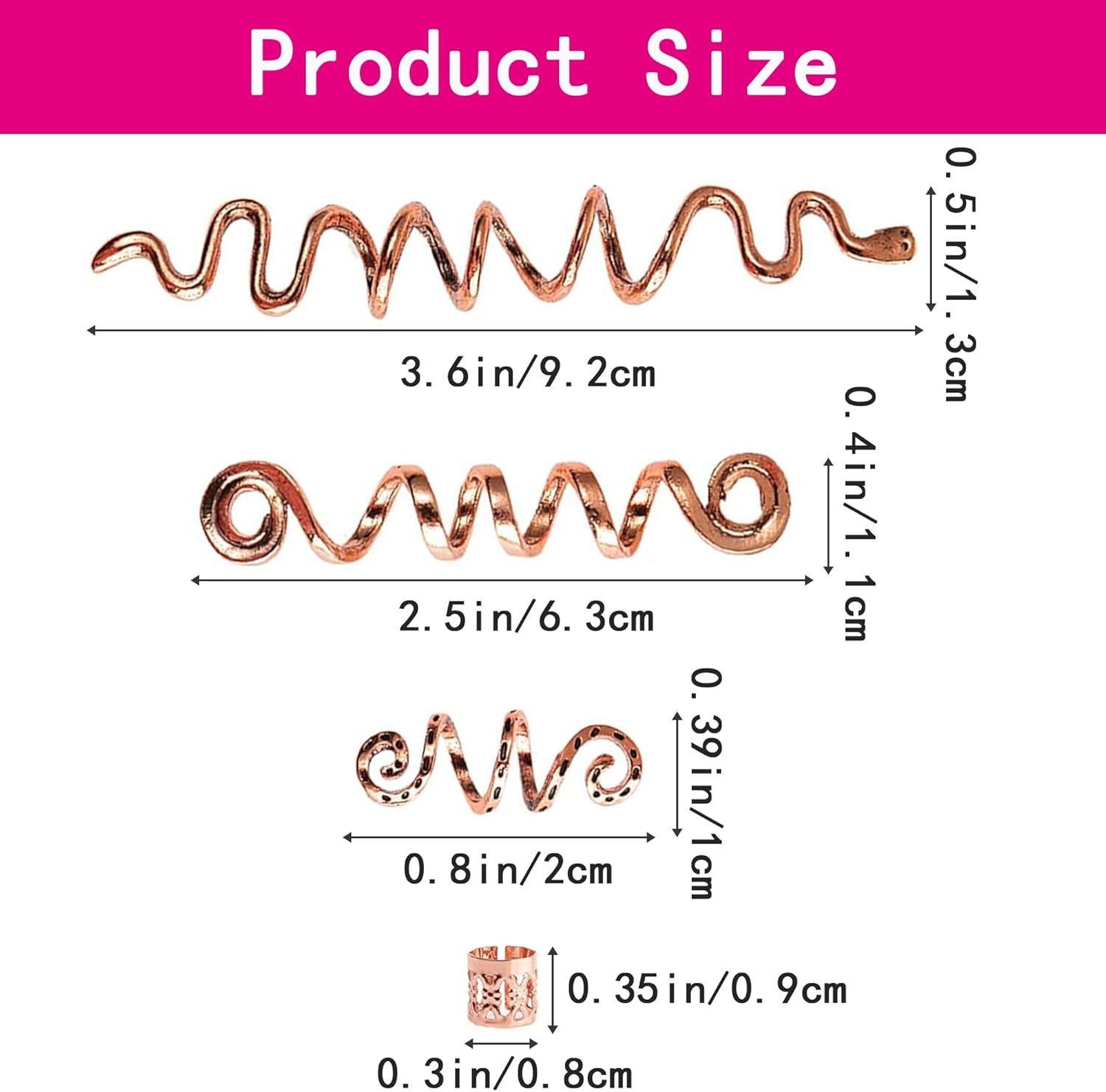 XCSJ Dreadlock Jewellery Hair Spirals Clips Hair Braid Rings Adjustable Metal Cuffs Hair Dreadlocks Accessories Cuffs Hair Accessories Set Hair Spirals Dreadlocks for Men Women - 28 Pieces (Rose Gold) - Rose Gold, 20 Pieces image number 6