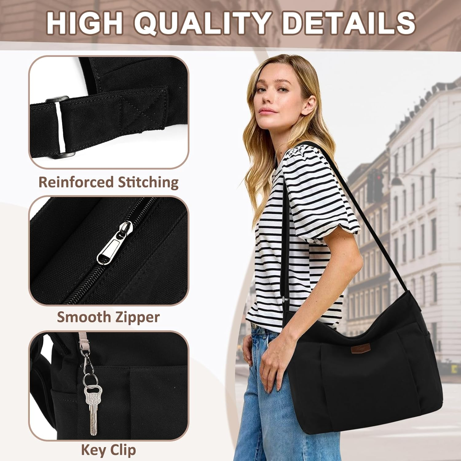 KASQO Canvas Messenger Bag, Large Lightweight Hobo Crossbody Tote Bag for Women Men Casual Shoulder Bag for College Travel Work image number 6