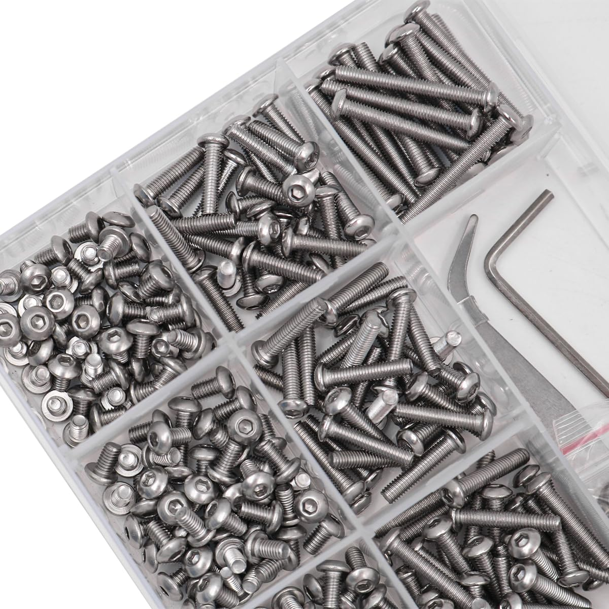 570 PCS NUZAMAS Stainless Steel M3 Button Head Hex Socket Cap Screw Bolts Screw and Nuts Flat Washer Assortment Kit with Wrench and Tweezers image number 2