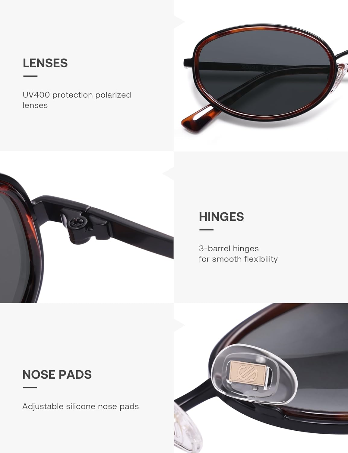 SOJOS Retro Trendy Oval Polarized Sunglasses for Women Men, 90S Vintage Circle round Sunnies SJ1248 - Tortoise/Light Grey image number 2