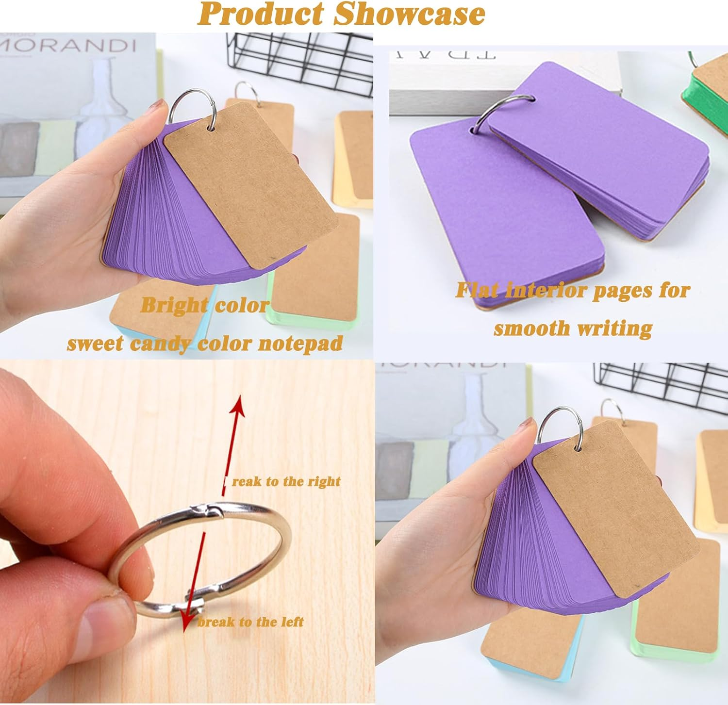 300 Pieces Multicolor Kraft Paper Binder Ring Easy Flip Flash Card/Study Cards/Memo Scratch Pads/Bookmark/Diy Greeting/Index Card Stock/Note Card 2.2 X 3.5 Inches (50 Sheets per Set) image number 5