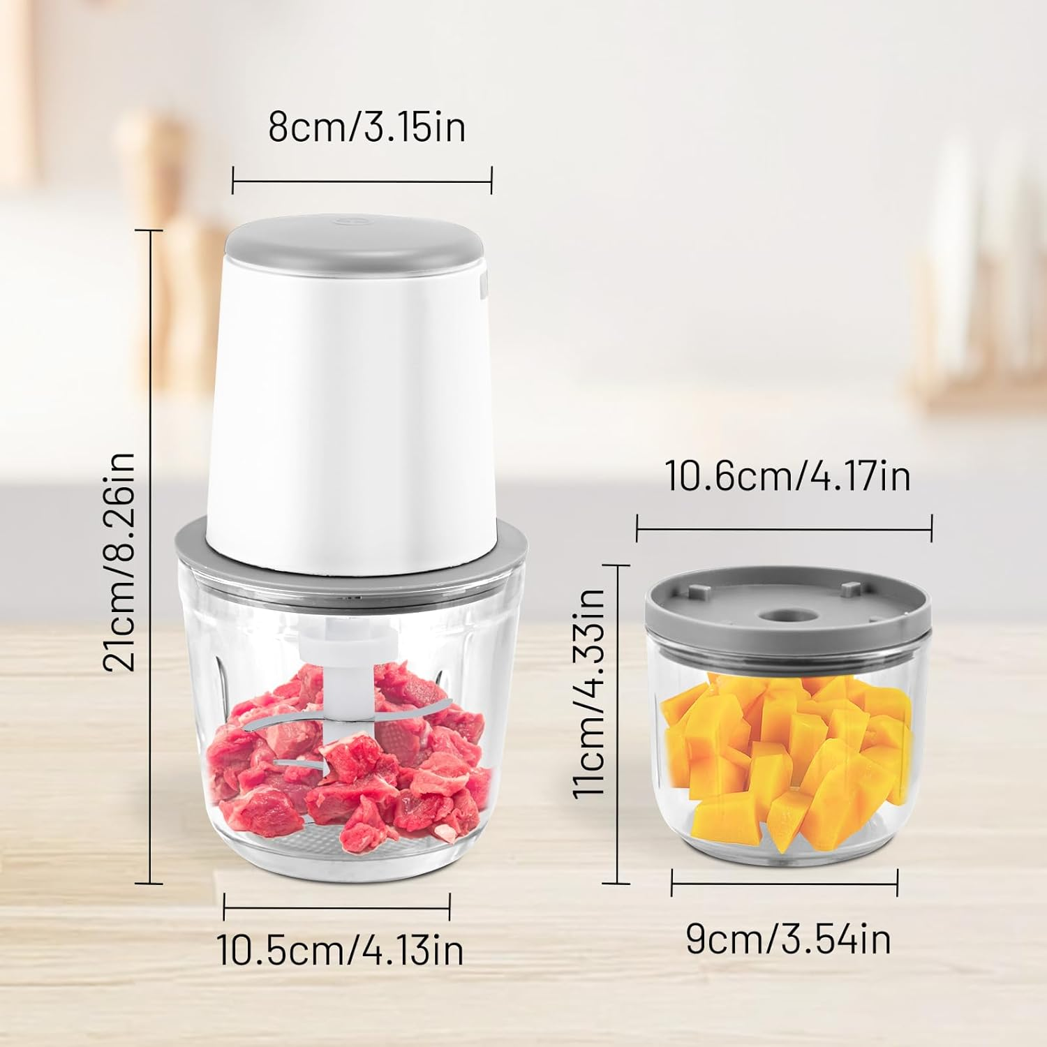 Congeowe Rechargeable Mini Food Processor, 2-In-1 Electric Chopper with 2 Glass Bowls (600ML+300ML), Cordless Vegetable Chopper for Onion, Garlic & Baby Food Maker image number 1