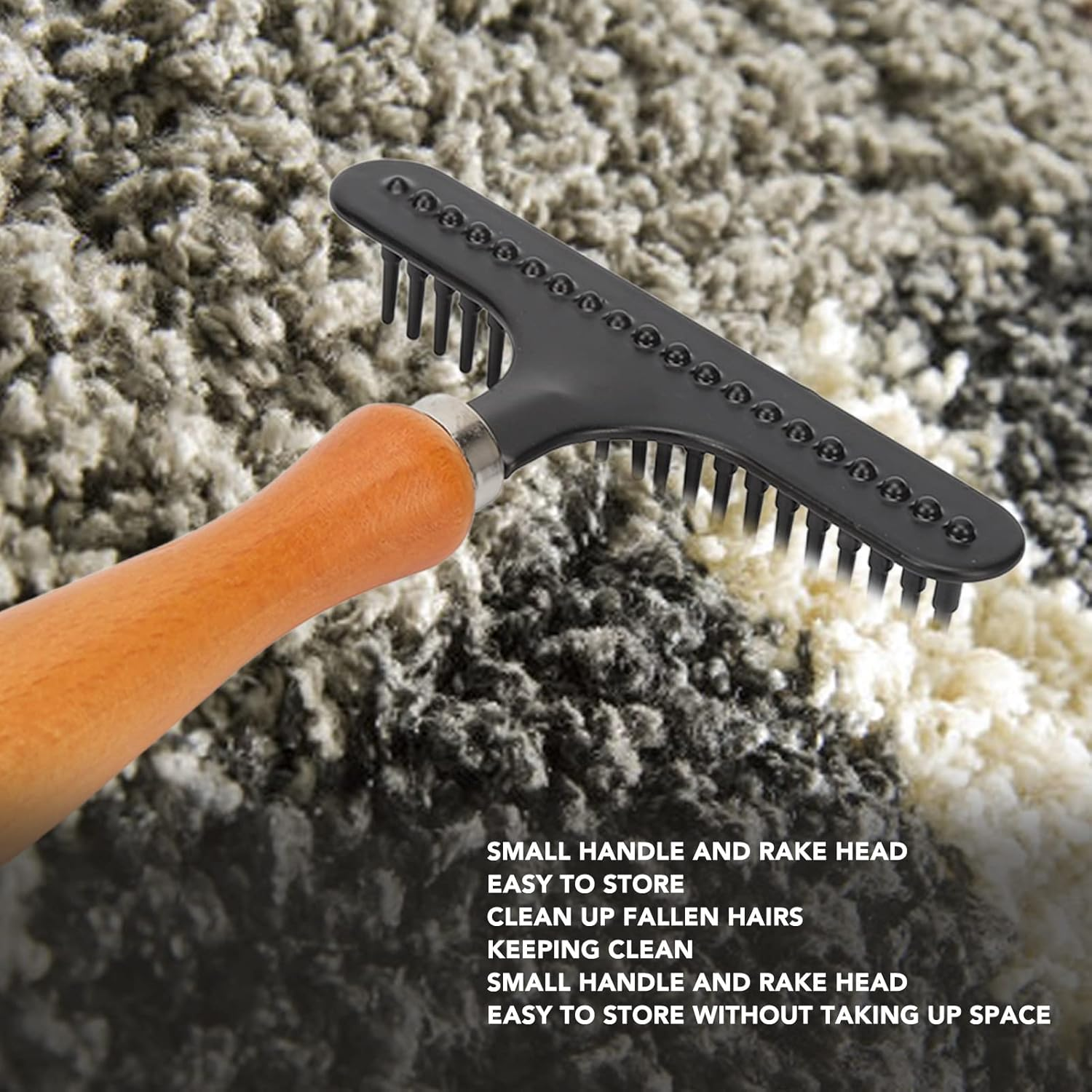 Handheld Carpet Rake - Metal Rug Comb for Plush Carpets, Handle Deshedding Brush for Pets, Portable Shag Rug Rake, Multifunctional Brush for Home and Beauty Salon Use image number 3