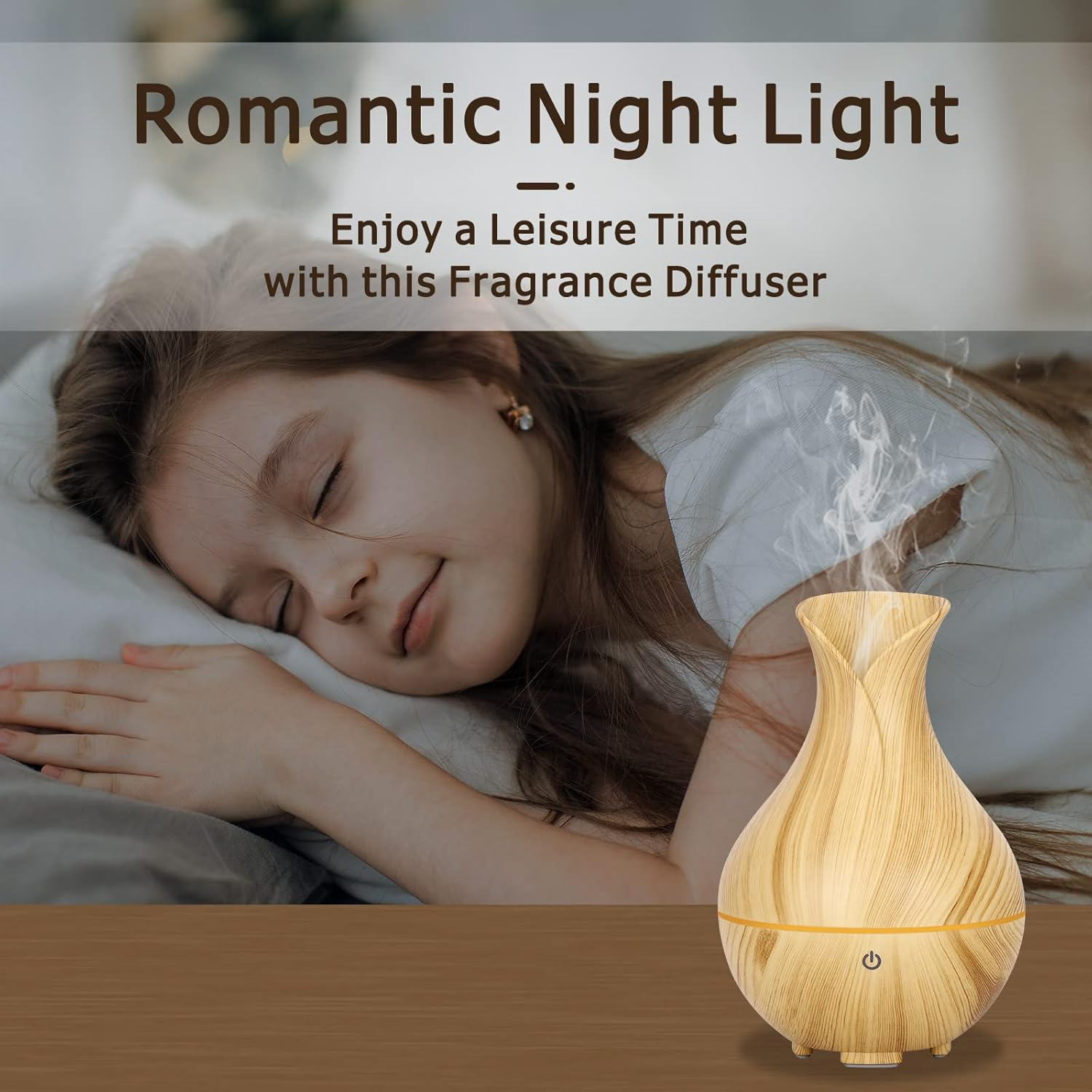 UCINNOVATE Essential Oil Diffuser, 160Ml Cool Mist Humidifier, USB Aromatherapy Diffuser with Colorful Lighting, Auto Turn off Fuction, 2 Mist Modes, Scent Mist Defuser for Bedroom, Home, Office