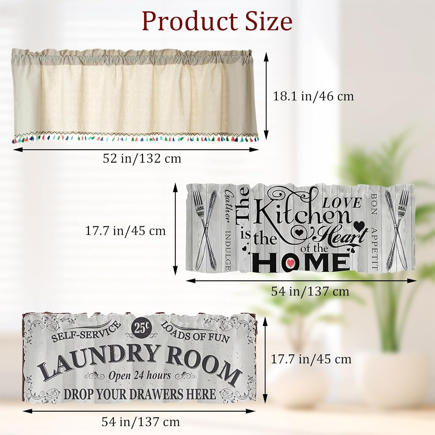 Fkereg Valance Curtains for Kitchen Windows, Small Farmhouse Kitchen Window Curtains over Sink Linen, Short Toppers Modern Cafe Curtains Rod Pocket Treatment for Bathroom Bedroom, 137X45 Cm, C image number 1
