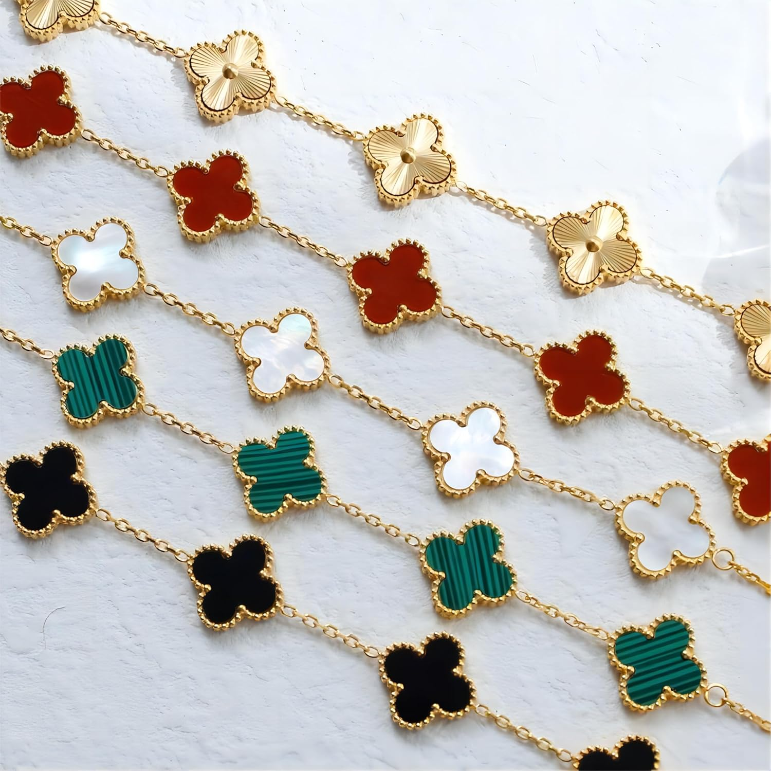 Four Leaf Clover Bracelet for Women Girl White Black Green Red Lucky Link Clover Bracelets,18K Gold Plated Jewelry Double-Sided Design Christmas Valentine'S Day Gifts - C image number 5