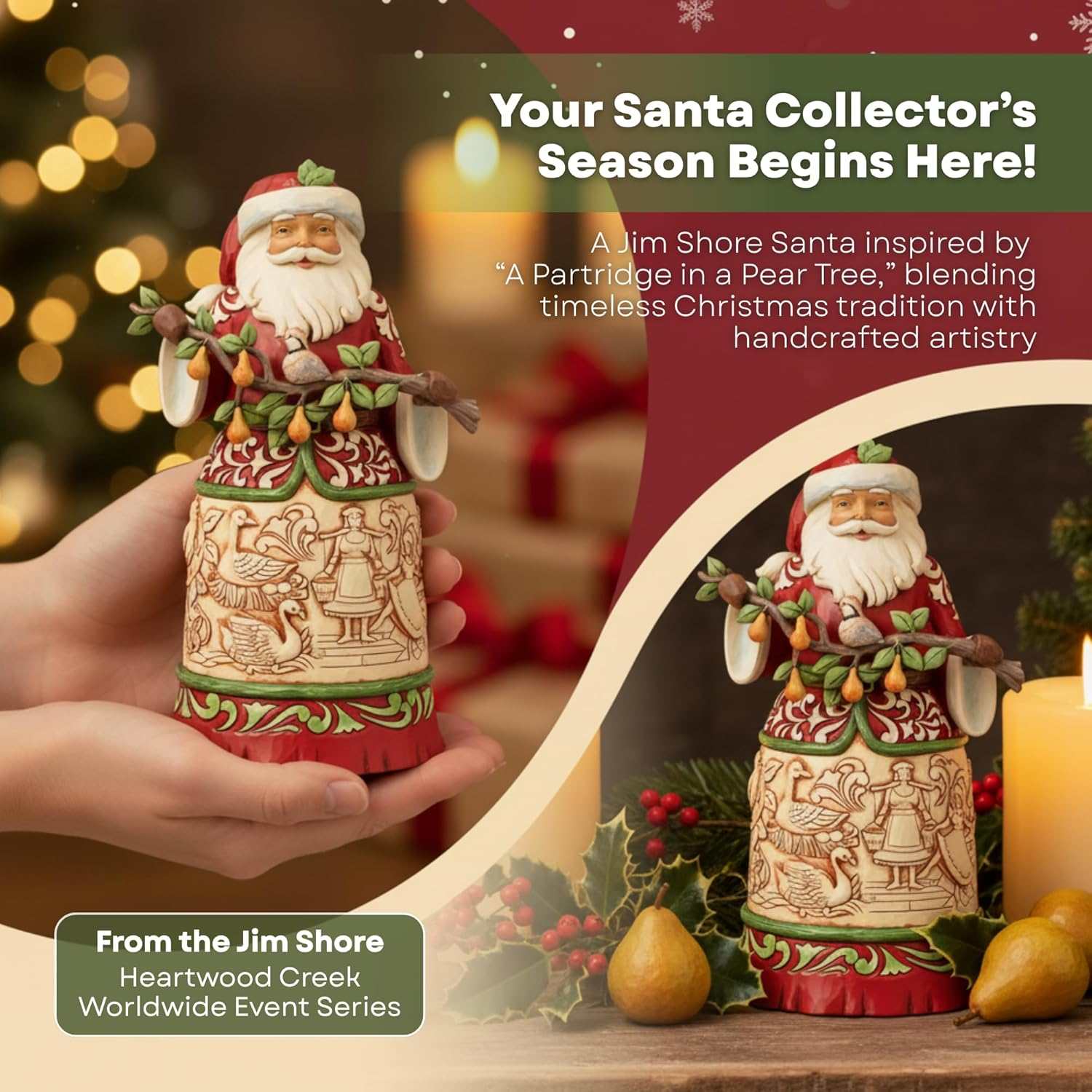 Enesco Jim Shore Heartwood Creek Worldwide Event Twelve Days of Christmas Santa Holding Pear Tree Branch Figurine, 9.33 Inch, Multicolor image number 4