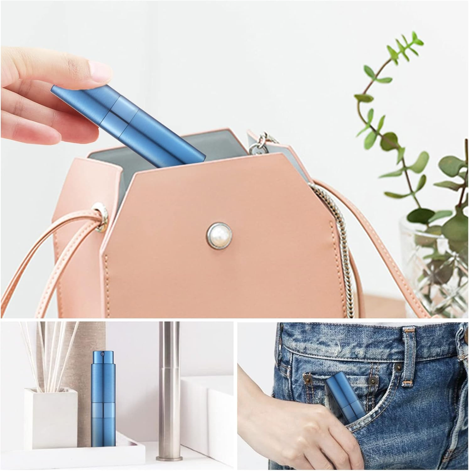 LISAPACK Perfume Travel Refillable Atomizer Bottle, 8Ml Empty Cologne Spray Bottle Dispenser, 4Pcs Portable Sprayer (Black, Silver, Pink, Blue) image number 1