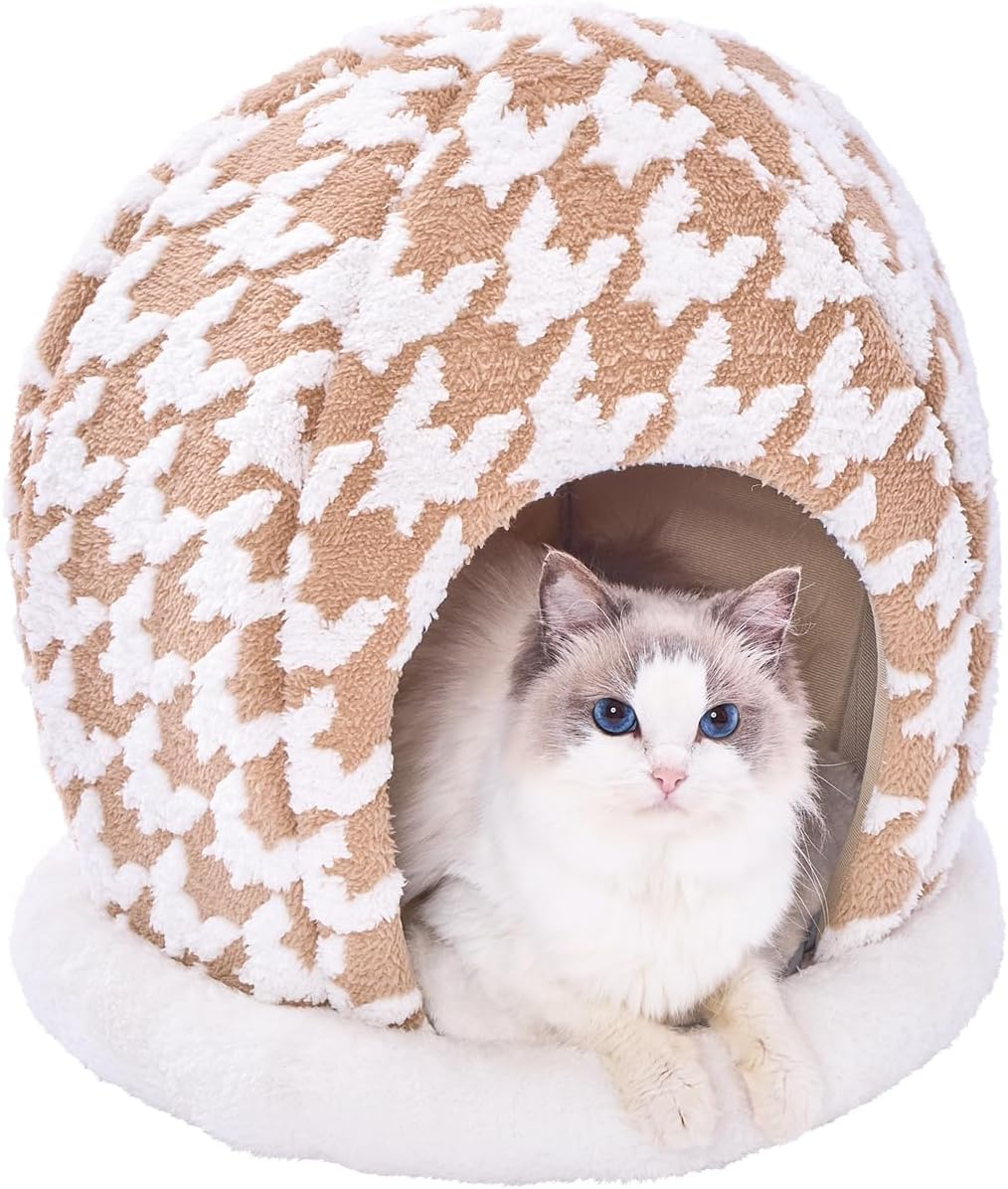 Petio Warm Lounge Bed for Dogs and Cats, Hat Dome, Camel Brown image number 3