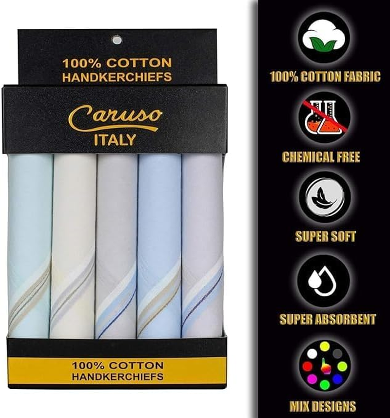 Caruso Italy Men'S Premium 100% Pure Cotton Handkerchief Colored Border - (46X46 Cm) - White Base, 5 image number 2
