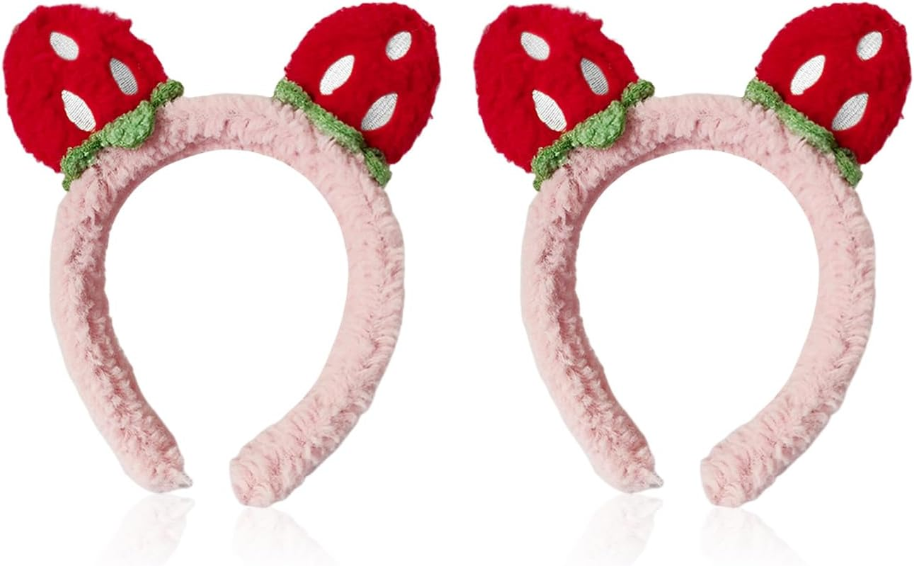 2 Pieces Strawberry Plush Headband, Creative Cute, Funny Face Headpiece, Personalised Hair Accessories of the Girl, Decoration of Clothing Hairstyle. image number 1