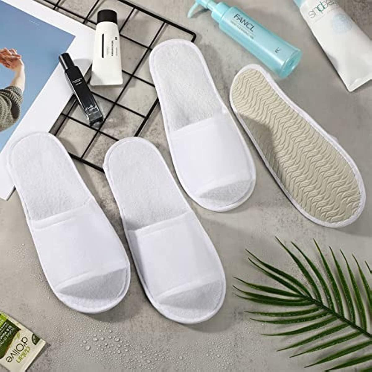 20 Pairs Open Toe Disposable Slippers Non-Slip Spa White Hotel Guest Unisex Travel for Women Men Home Massage image number 6