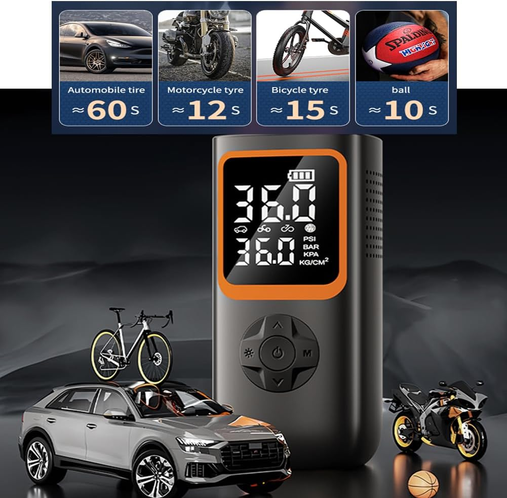 Car Tyre Inflator Portable Air Compressor Cordless or DC12V 2X Fast Portable Tire Pump for Car Bike Balls Motorcycle Tyre Air Pump Tyre Pump 150PSI Tyre Pressure Gauge Auto-Off image number 3