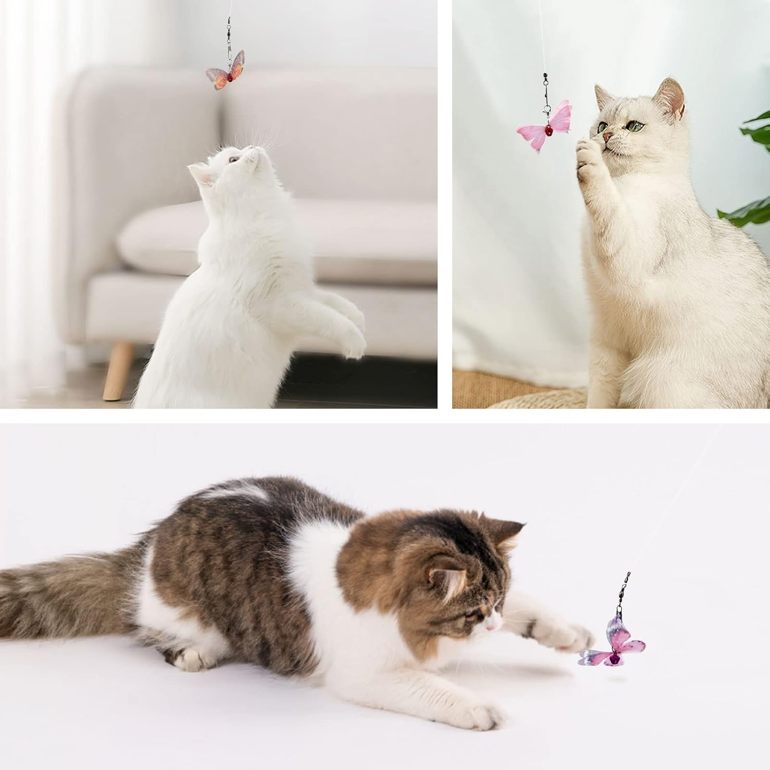 SONGWAY Cat Butterfly Toys Replacement - 10 Pcs Butterfly Cat Toy Refills, Teaser Wand Toy with Bell for Indoor Cats Kittens image number 1