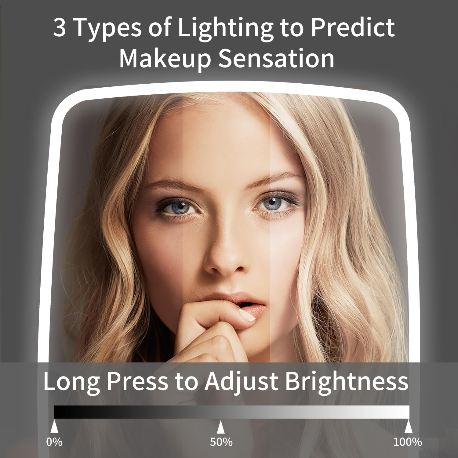 Lighted Makeup Mirror, [Silicone anti Slip] Touch Control Vanity Mirror with 3 Lights, Portable Travel Makeup Mirror, 2400 Mah Brightness Adjustable Cosmetic Light up Mirror, LED Mirror for Desk Dorm image number 6