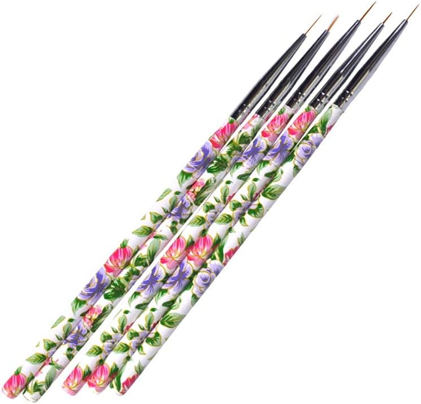 5Pcs Flower Handle Nail Art Brush Pen Professional Nail Art Paint Drawing Brush Kit Nail Manicure Tools 14Cm Zhengpingpai image number 1