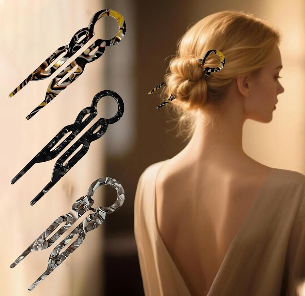 French Hair Pin, U Shaped Prestige Hair Pins, Attractive & Durable Hairpins for Women, Suitable for Most Hairstyles like Long & Curly Hair (3 Colors)