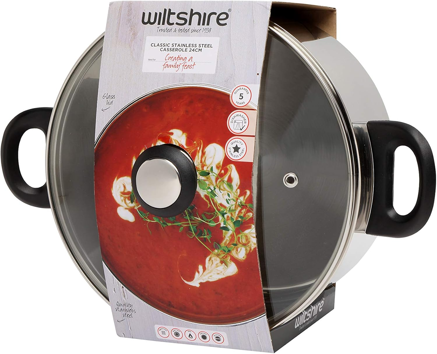 Wiltshire Classic Casserole with Glass Lid, 24 Cm Diameter, Stainless Steel image number 4