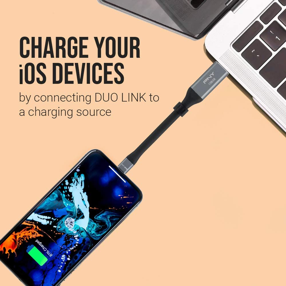 PNY Duo Link Sync & Charge 32GB Metal Gray for Iphone/Ipad Metal Gray 128GB image number 4
