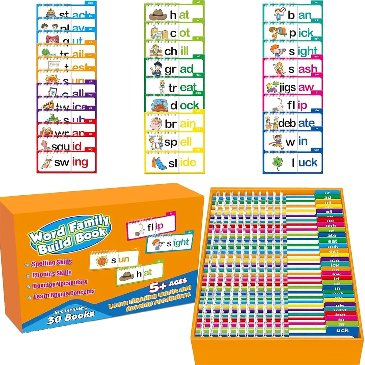 30 Read and Rhyme Flip Books, Word Families Flash Cards, ABC Vocabulary Flash Cards, Educational Reading Games image number 2