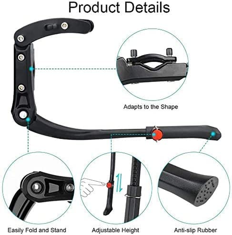 ACESPORT Bicycle Stand Side Stand Bicycle Universal Aluminium Alloy Bicycle Stand Height Adjustable for 24-29 Inch Mountain Bike, Road Bike, Bicycles and Folding Bike, with Non-Slip Rubber Stand image number 3