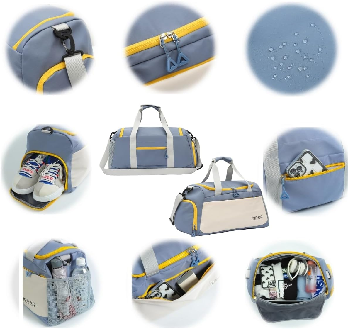 Gym Bag for Women Men,Waterproof Travel Duffle Carry on Shoulder Weekender Overnight Bag with Shoe Compartment & Wet Pocket, Tote Travel, Workout, Sport.Blue image number 2