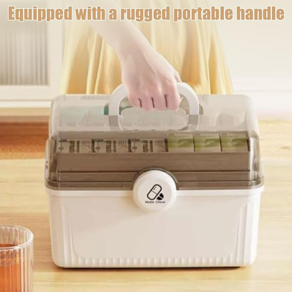 3-Layers Medicine Storage Box with Handle, Multi-Layer Storage Box, Portable Clear Medicine Container, Medicine Case Organizer, Storage Organizer for Bedroom Bathroom Office ﻿