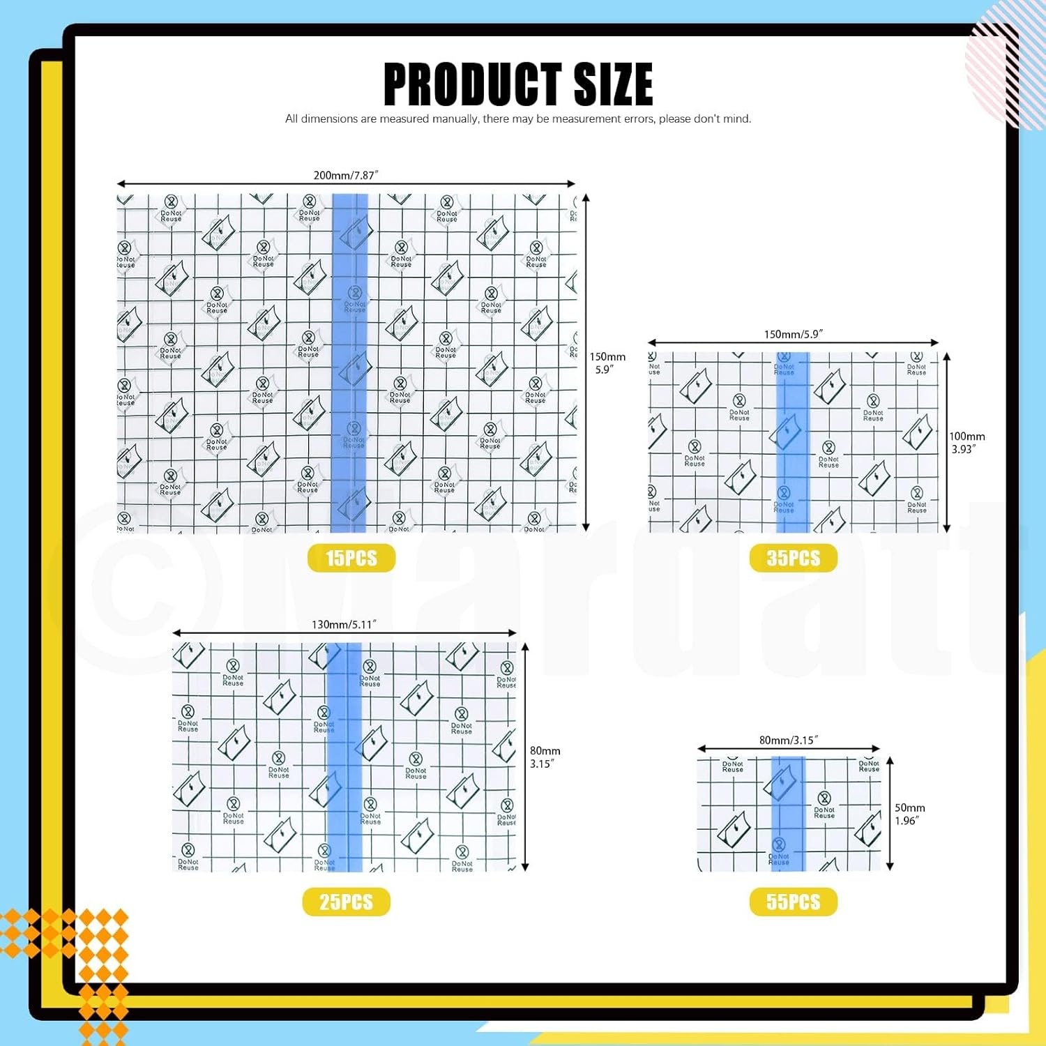 100Pcs 4 Size Transparent Stretch Adhesive Bandage, Shower Waterproof Patch Clear Adhesive Bandages, Dressing Film Adhesive Bandages Patch Tattoo Tape image number 1