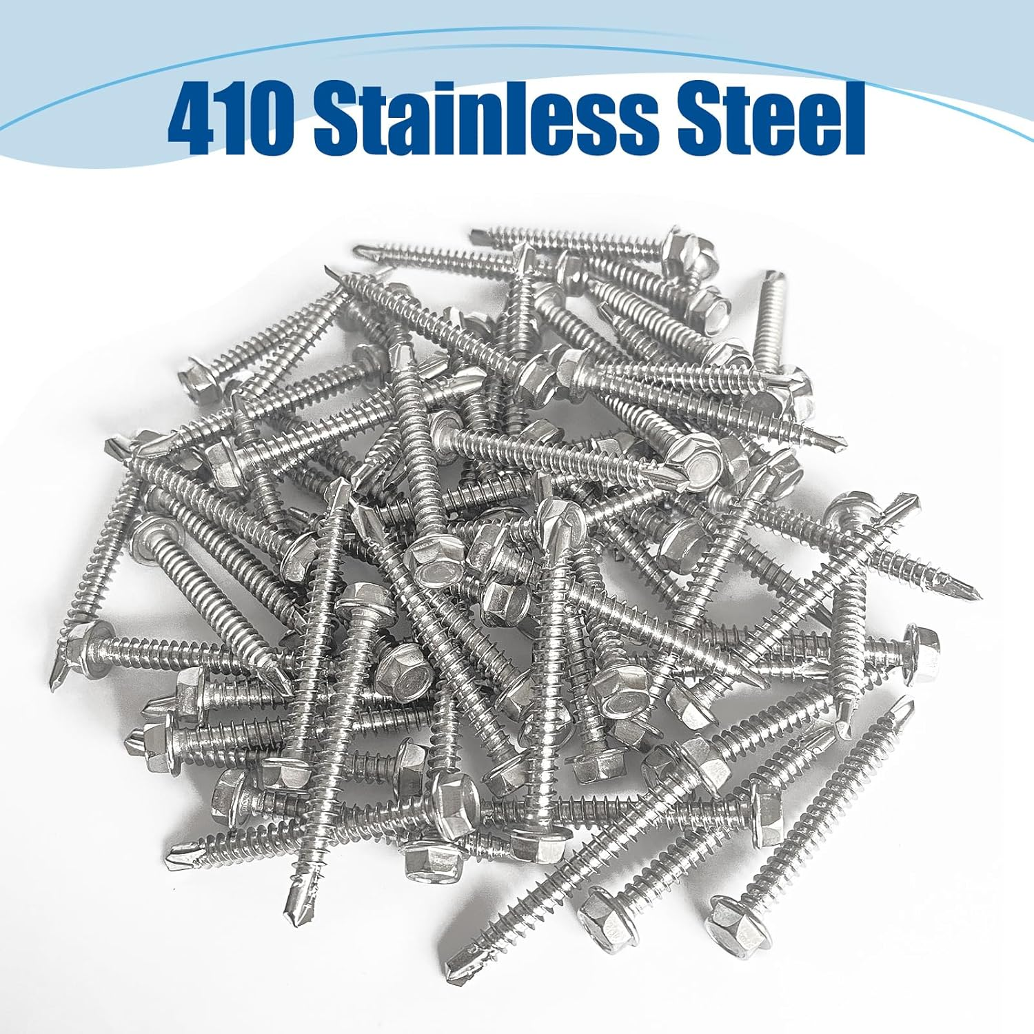 #8&times;1-1/4&Prime; (100Pcs) 410 Stainless Steel Self Drilling Screws, Hex Washer Head Fast Self Tapping Screws image number 5