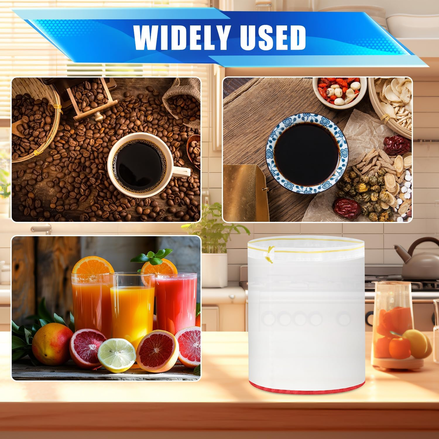 5 Pack 5-Gallon Mesh Filter Bags, 5 Color Reusable Fine Nylon Strainer Bag Set with Pressing Screen & Storage Pouch for 5 Gallon Cold Brew Buckets (25 to 220 Micron) image number 6