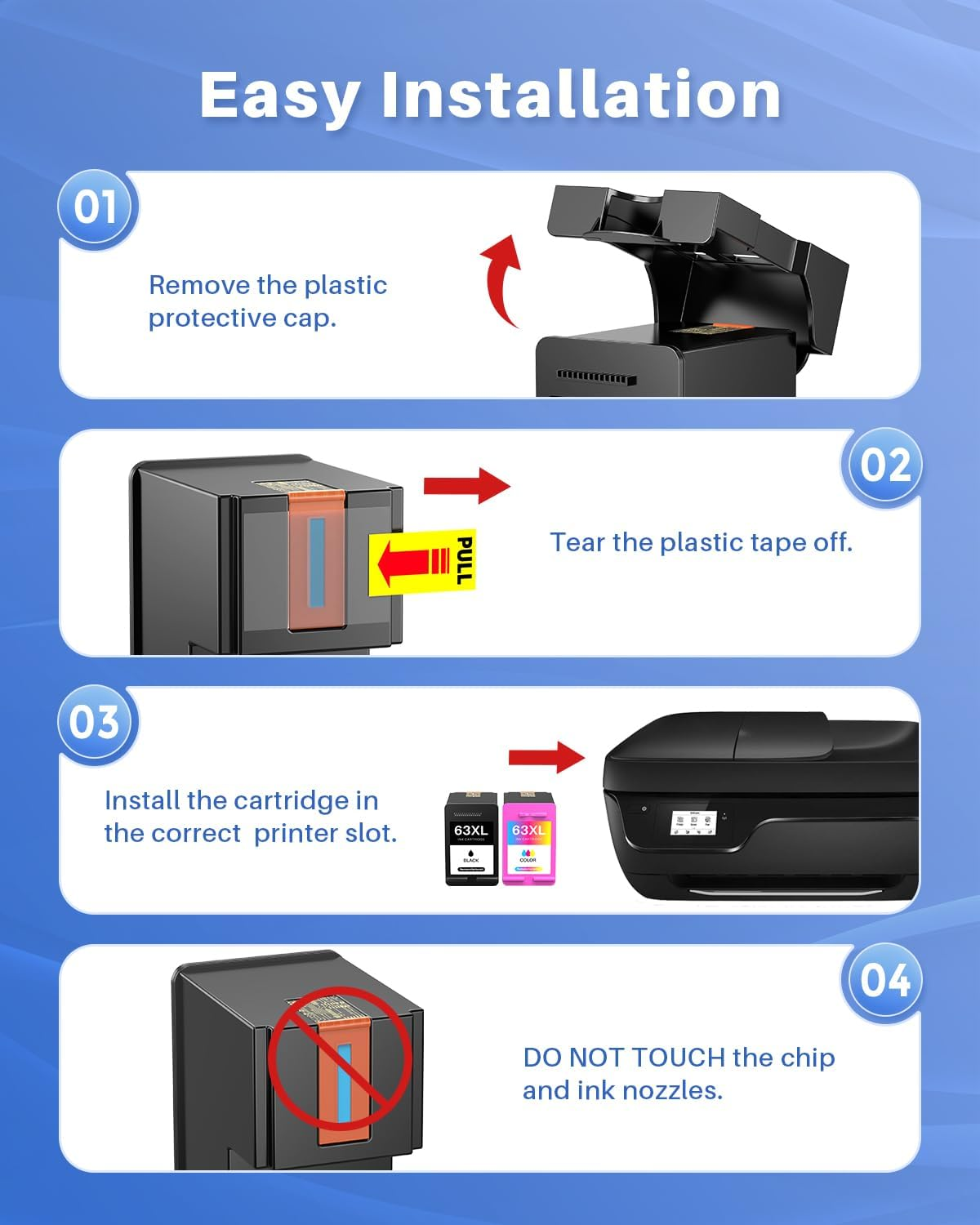 63XL Ink Cartridge Remanufactured for HP Ink 63XL 63 XL Compatible for HP Deskjet 1110 1112 2130 2131 2132 3630 3632 Envy 4520 4522 4523 5424 Officejet 3830 4650 5220 Printer（Black & Tricolor） image number 6