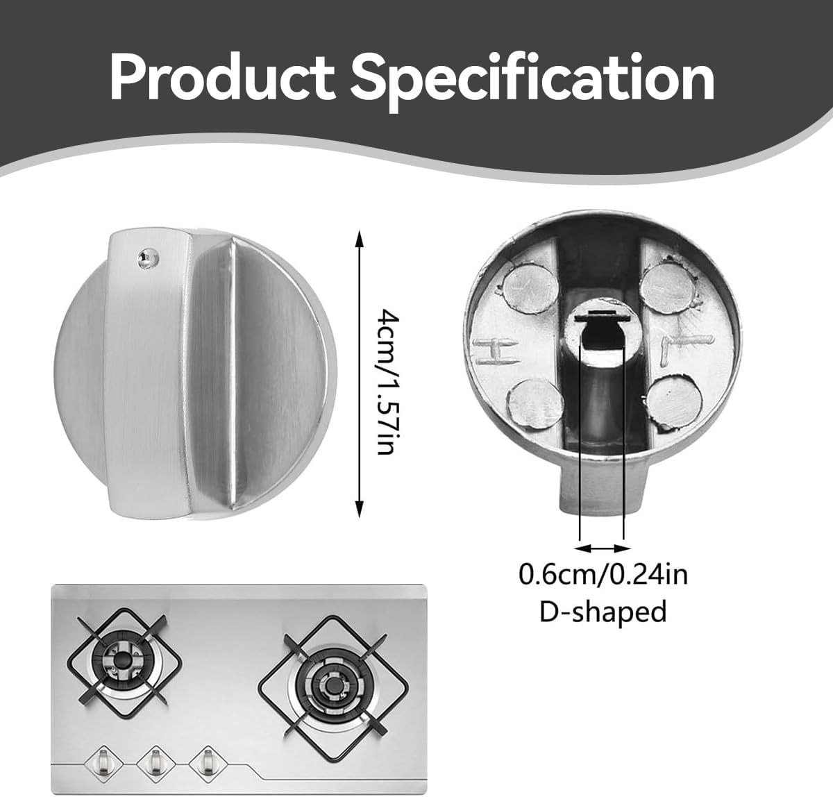 Proxima Direct 6 Pack Stove Knob 6MM Zinc Alloy Control Knob Oven Switch Universal Stainless Steel Gas Stove Control Knobs for Oven Cooktop Gas Stove, Compatible with General Oven,Stove,Range image number 2