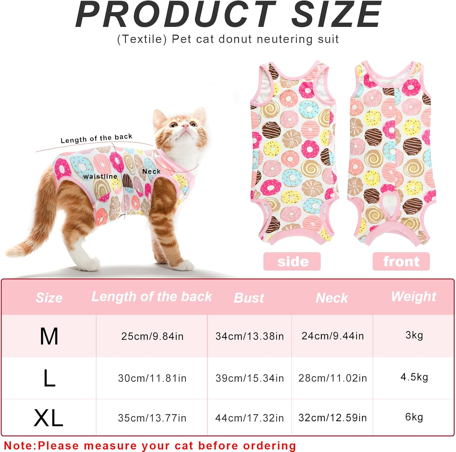 Cat Surgery Recovery Suit,Male Female anti Licking Cat Onesies,Cone E-Collar Alternative Pet Vest Post Operative Abdominal Wounds Protector,Prevent Licking for Small Cat,Puppy Doughnut (M) image number 1
