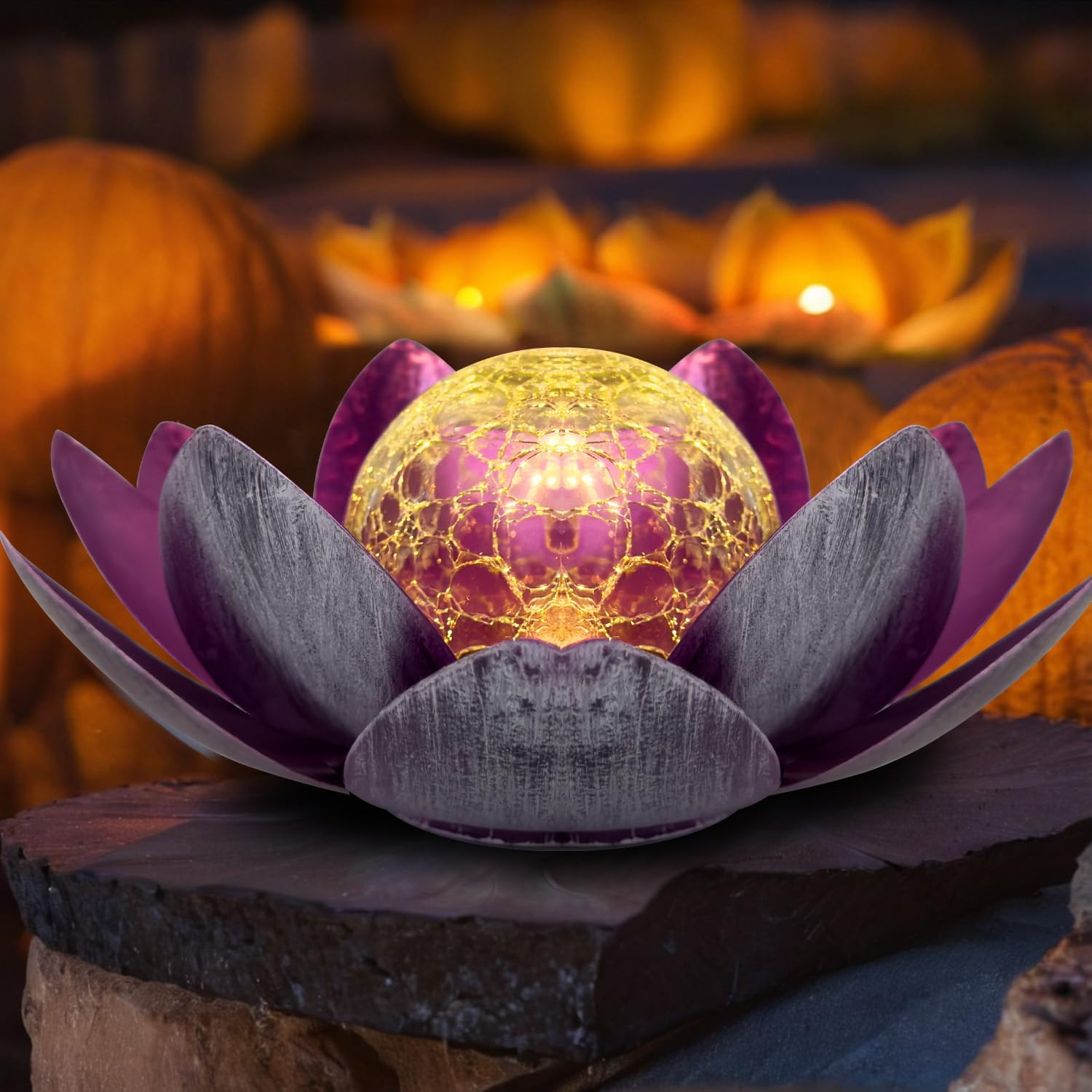 Kyduu Outdoor Retro Lotus Lamp, Solar Powered, Purple, Metall, LED, Waterproof, Floor Lamp