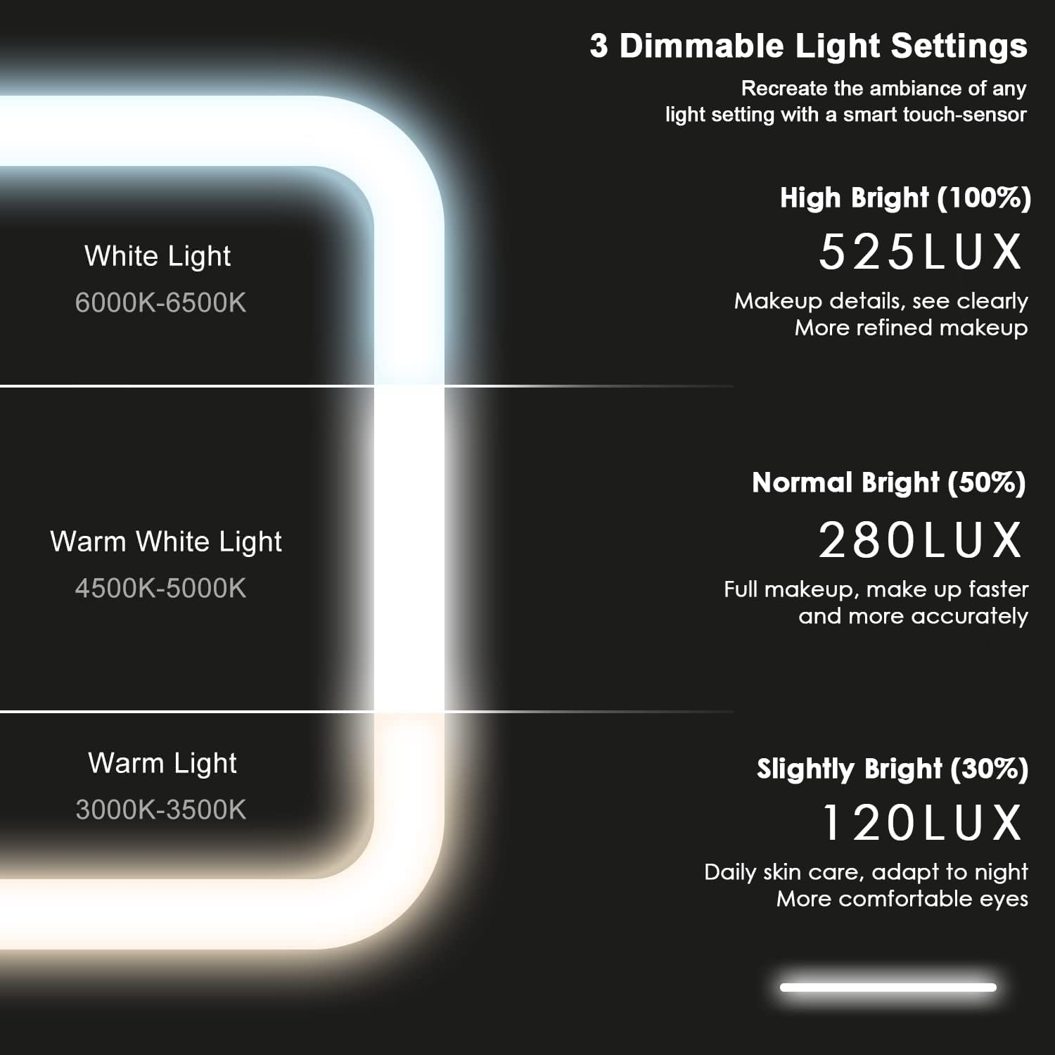 Lighted Makeup Mirror with Lights, Rechargeable Vanity Mirror Make up Mirror with 3 Color Lighting & Brightness Adjustable, Portable Cosmetic Mirror for Makeup, Travel image number 1