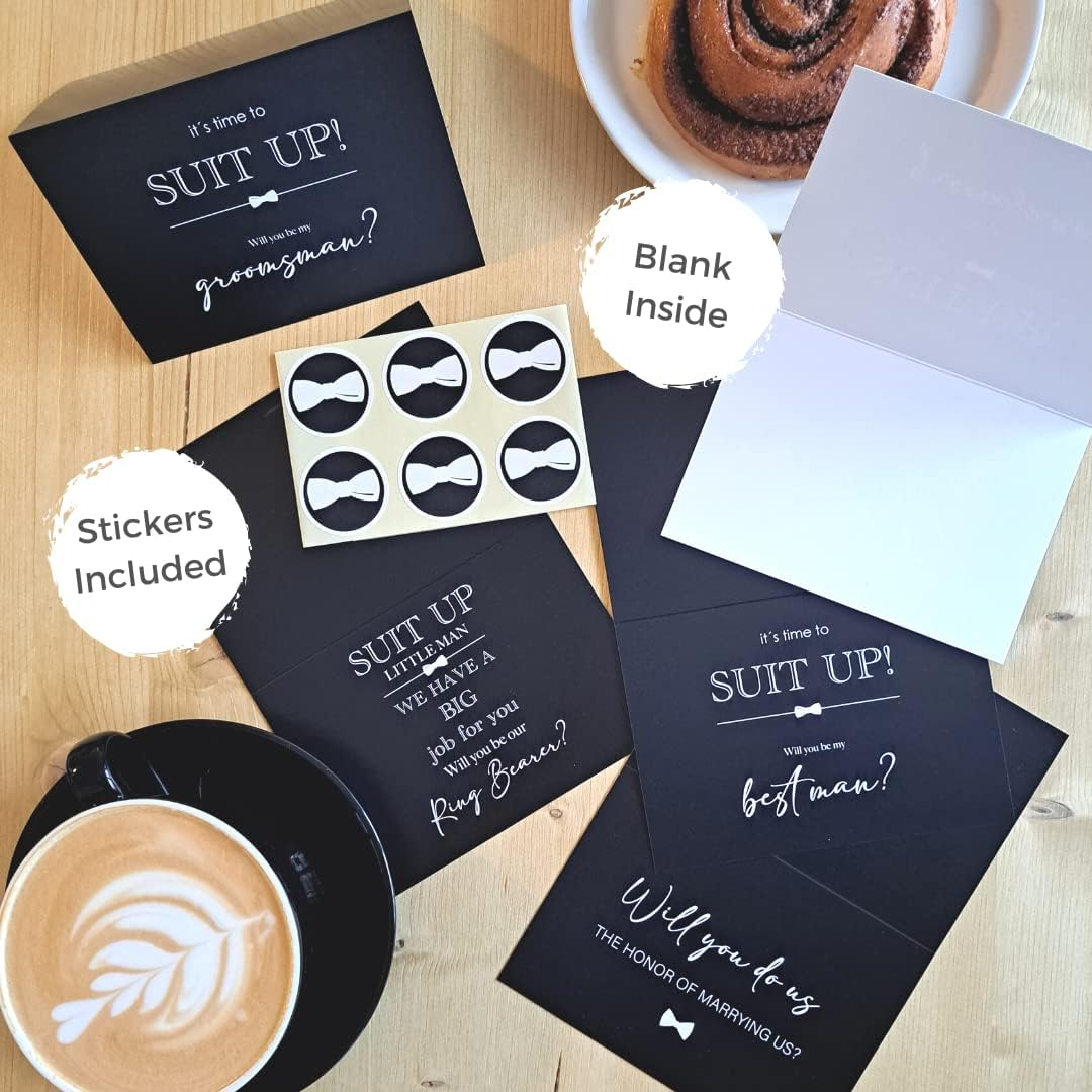 Hat Acrobat 12 Groomsmen Proposal Cards Including Best Man, Ring Bearer and Officiant Cards with Envelopes and Stickers - Wedding Invitation Cards for Groomsmen Gifts (Black) image number 3