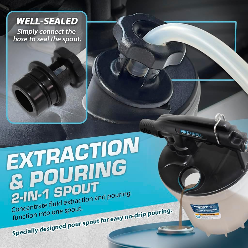 FIRSTINFO A1152 1.8 Liter Vacuum Brake Bleeder Extractor Includes 1.5 Meters Long Silicone Bleeding Hose with One-Way Check Valve + Oil Stopper Valve