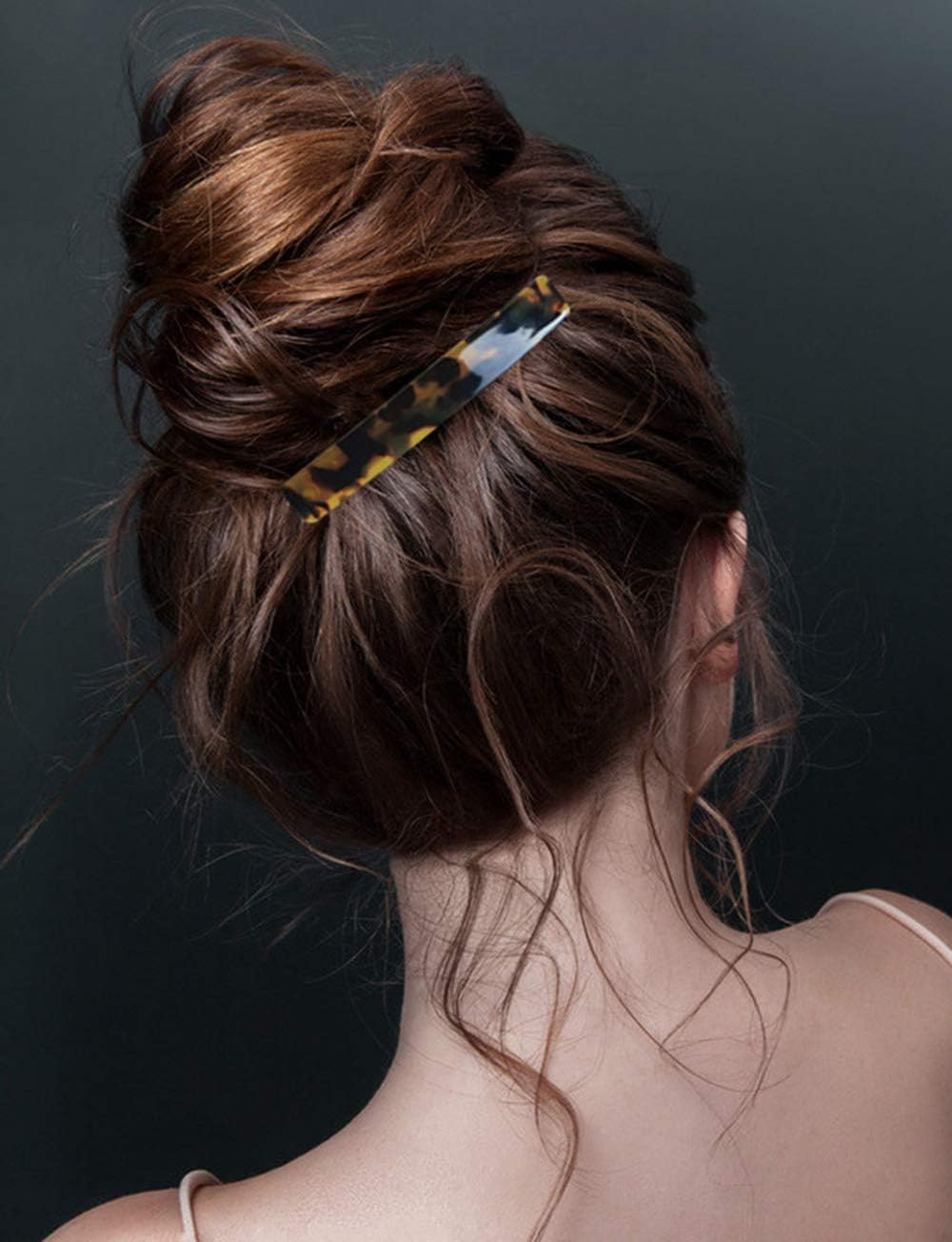 2PCS French Design Hair Barrette Tortoise Shell Celluloid Rectangle Hair Clips for Women - Blue,Onyx Green image number 6