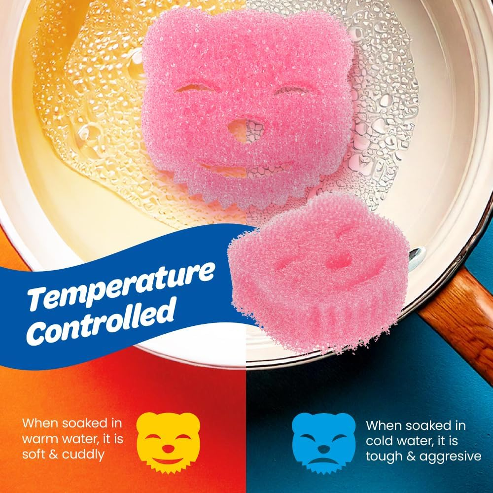 White Magic Scrubtastic Scrub & Wipe Sponge Original 2 Pack &ndash; 100% German Material, Tough in Cold Gentle in Warm, Ergonomic Bear Shape, Scratch-Free, Odour Resistant, Safe for All Surfaces image number 2