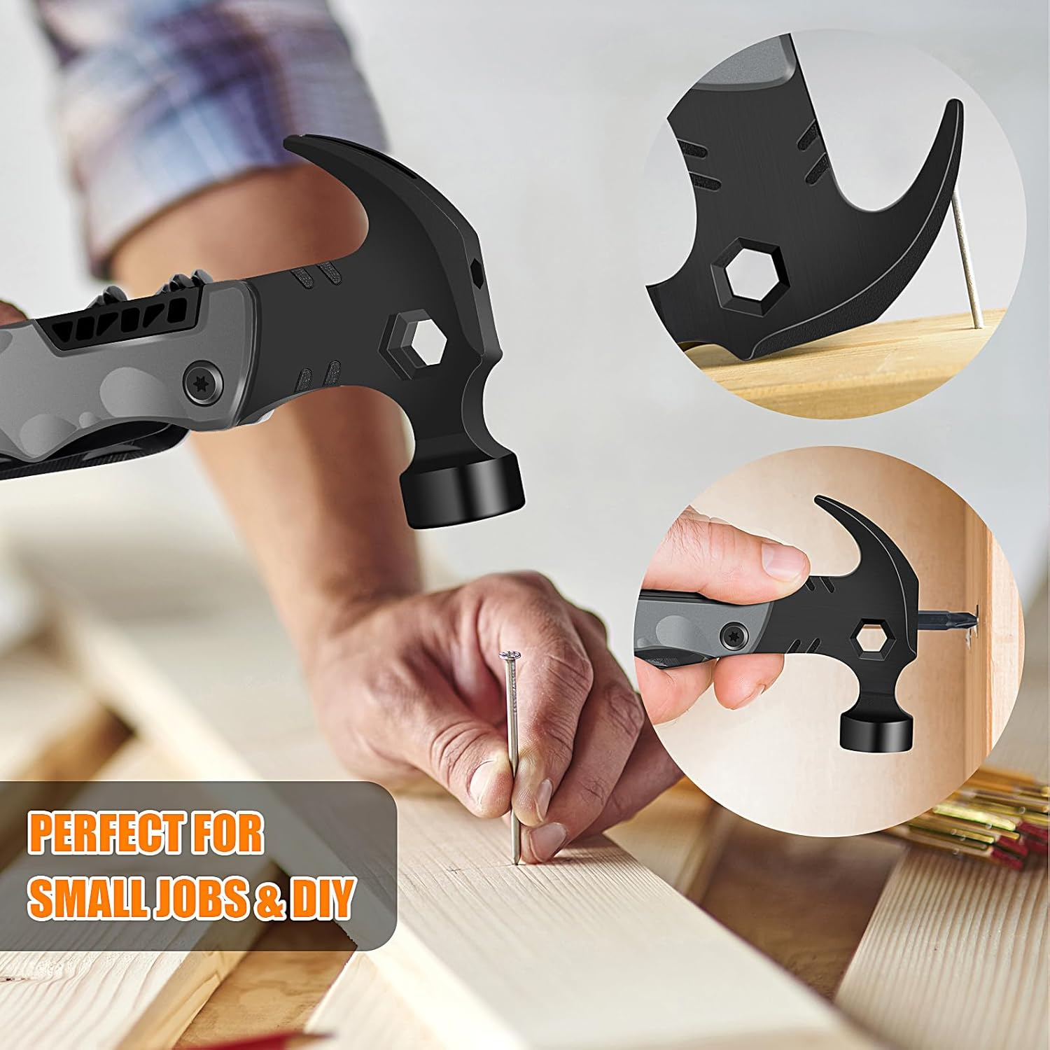 13-In-1 Multitool Gifts for Men - Cool Unique Gadgets Gifts Stocking Stuffers for Men Him Dad Husband - Camping Accessories for Outdoor, DIY, Repair, Gardening (Gray Hammer) image number 3