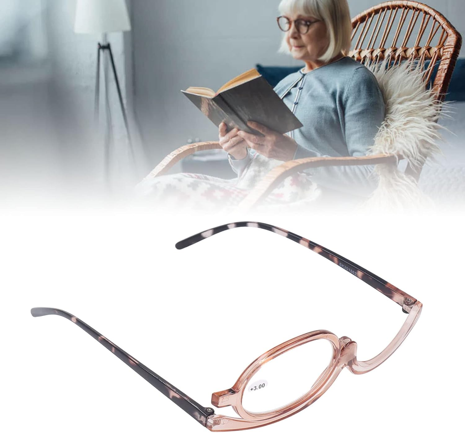 Folding Magnifying Glasses, 180 Degree Rotation Magnifying Makeup Glasses Folding Spring Hinge Single Lens with Concealer Box (+3.00)