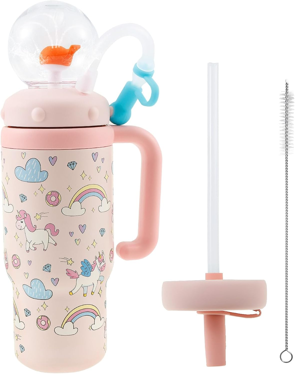 Hnvdkln 24Oz Stainless Steel Whale Fountain Tumbler, Whale Squirt Insulated Travel Tumblers with Lids and Straws, Leakproof Drinking Cup Cute for Kids Teens Adults (Pink)