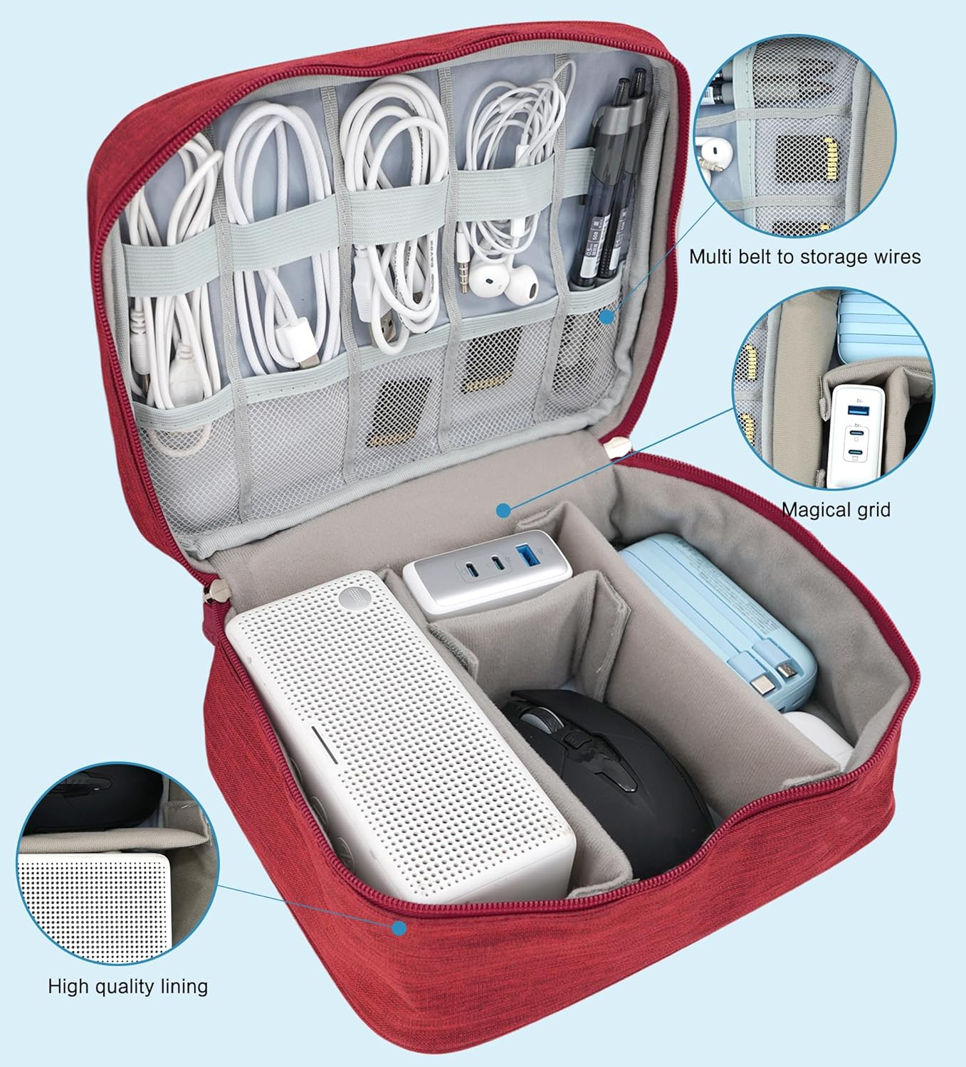 Electronics Organizer Bag, Cord Organizer Travel, Portable Tech Bag,Waterproof Cable Case, Travel Essentials for Cord/Charger/Earphone/Usb/Tablet/Electronic Accessories image number 3