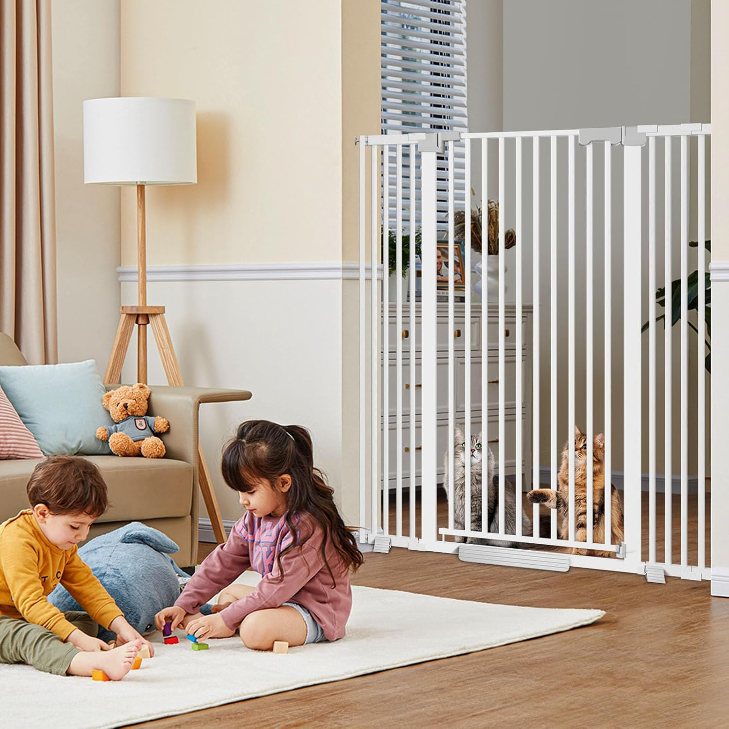 130Cm Extra Tall Cat Gate for Doorway, Auto Close Baby Gate Pet Barrier No Drill, 76-83Cm Widepressure Mounted Dog Gate Indoor(White) - 76-160 Centimeters Wide