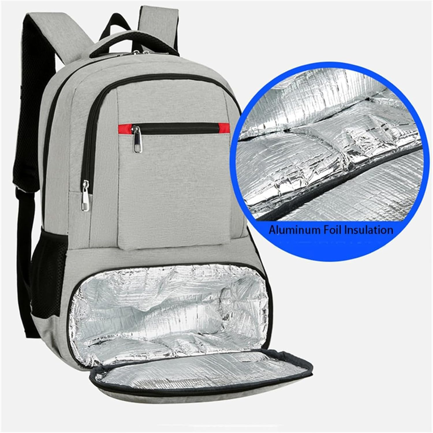 Lunch Backpack, Big Laptop Backpack Waterproof Travel with Lunch Compartment & USB Port & Earphone Port Waterproof Insulated Cooler (Grey)