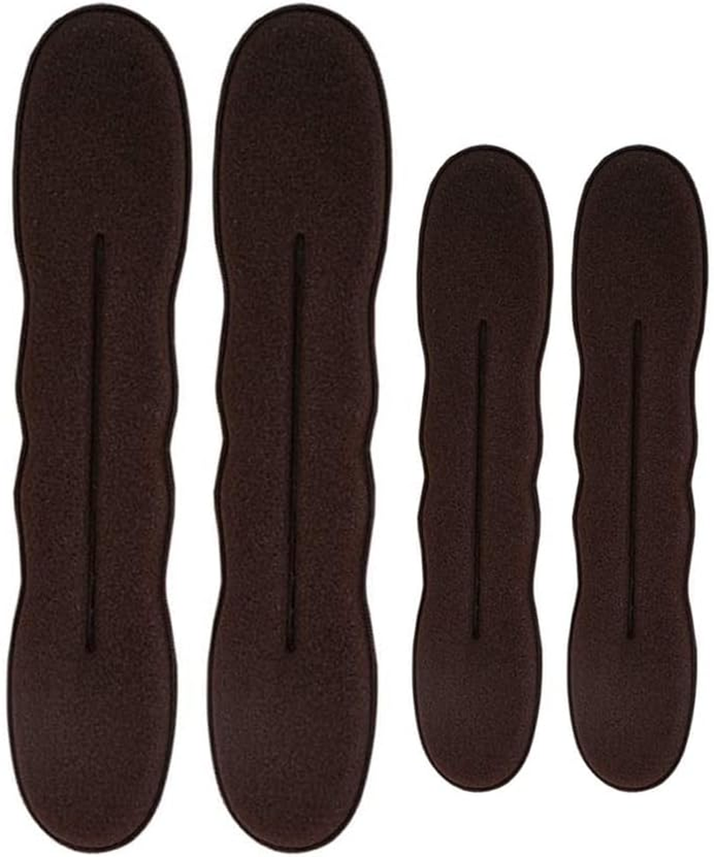 Brown Magic Hair Bun Maker 4 Pcs (2 Large, 2 Small), LHAAAYF Foam Sponge Buns Shaper Accessories Strong Flexible Reusable Bun Twister for Updo&rsquo;S, Ballet Buns, French Twist, Waves - Easy Bun Hair Tool (Brown)