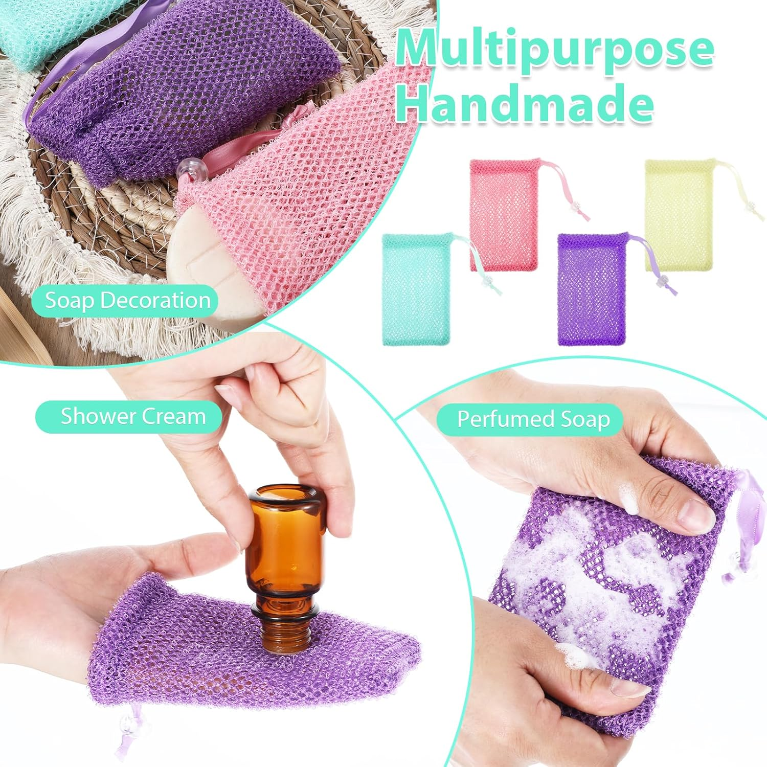 4 Pack Soap Savers for Bar Soap Exfoliating Net Mesh for Shower Holder Mesh Foaming Bag for Bath & Shower (5.5 X 3.5 In, 4 Colors) image number 3