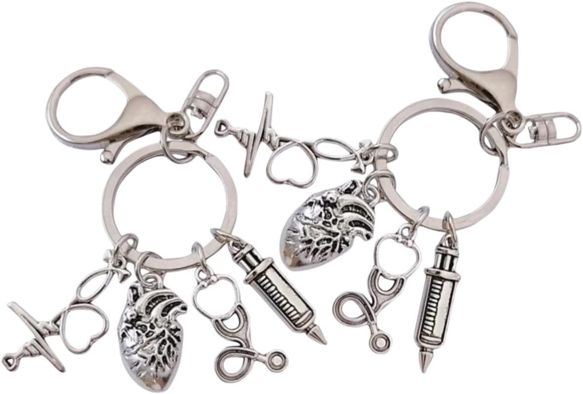 ABOOFAN 2Pcs Heart Shaped Metal Keychain Bag Charm Backpack Hanging Decor Doctor Key Ring Pendant Key Accessories for Nurses image number 2