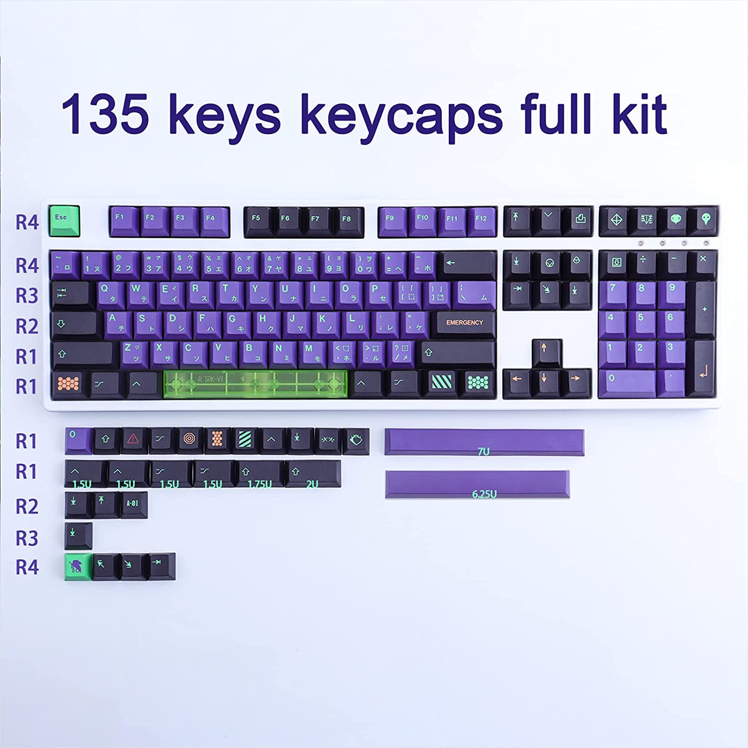 PBT Keycaps,Jomkiz 135 Keys Dye Sublimation Cherry Profile Keycaps with 7U Clear Spacebar Japanese Keycap Set for Cherry MX Switches ANSI Layout Mechanical Keyboards - Black image number 5