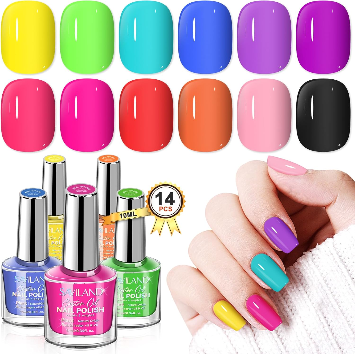 SAVILAND Quick Dry Nail Polish Set: 12 Neon Green Bright Colors 0.34Oz Pastel Regular Nail Polish Non Gel Bulk Nail Polish Kit with Base-Top Polish Summer Nail Lacquer for Finger Toe Acrylic Nail Art image number 3